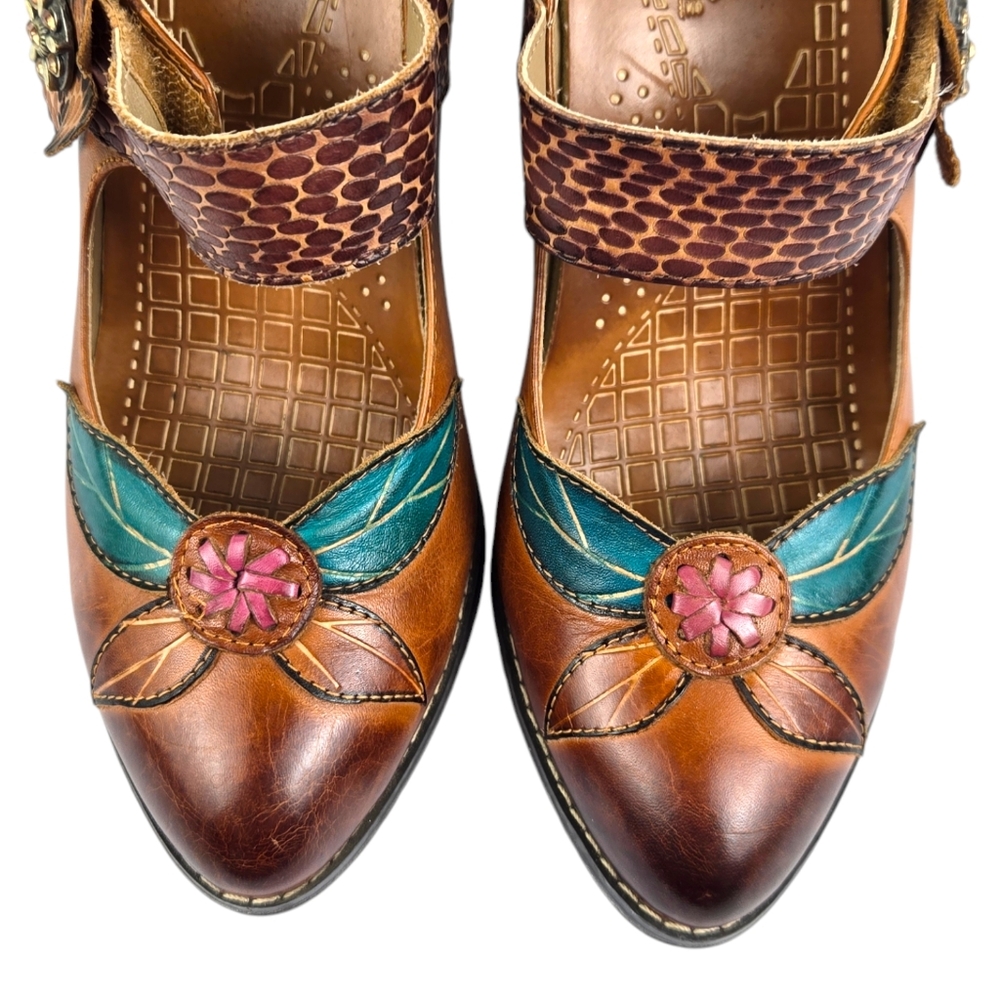 Elite by Corky's  Women's Size 7 Wild Flower Painted/Tooled Leather Heels - Picture 3 of 13